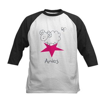 A sheep with the word Aries Kiddie Kids Baseball Jersey on it.