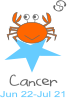 A cartoon crab with the word cancer on it, epitomizing the personality traits of this zodiac sign.