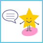 A star with a speech bubble and a speech bubble, inviting you to send a postcard.