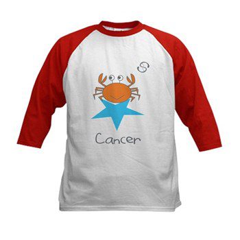 A Kids Baseball Jersey with the word cancer on it.