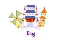 A logo for a blog with a castle and a sun.